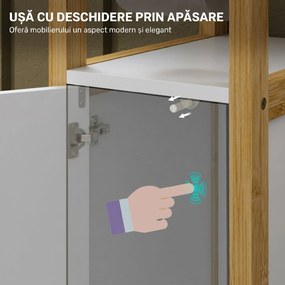 HOMCOM Mobilier de Baie cu Suport pentru Hârtie Igienică, Dulap și Raft, Dulap Compact din Bambus, 20x33x80 cm, Alb | Aosom Romania