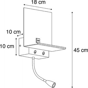 Lampă de perete inteligentă neagră cu USB și braț flexibil incluzând WiFi G9 - Flero