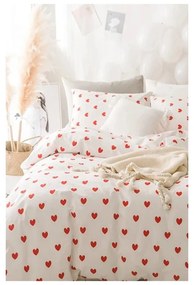 Lenjerie de pat crem din bumbac ranforcé pentru pat dublu/extins cu cearceaf inclus/cu 4 piese 200x220 cm Mini Hearts – Mila Home