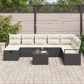 vidaXL Set de canapele pentru grădină cu pernă 9 pcs negru și crem