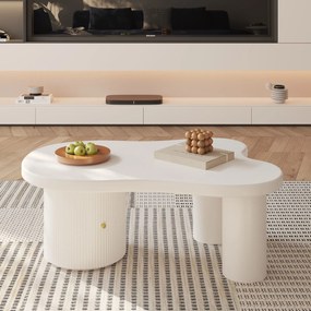 Măsuță de cafea asimetrică cu spațiu de depozitare, pentru living și birouri, 100x60x37 cm, Alb