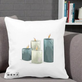 Perna Decorativa Lumanari Hygge Alb-Verde, 40x40 cm, Alba Mata, Husa Detasabila, Perna Inclusa, BEKZ®