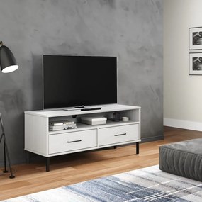 351026 vidaXL Comodă TV cu picioare metalice „OSLO”, alb, lemn masiv pin