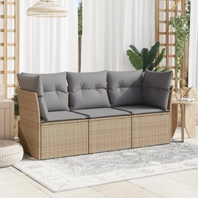 vidaXL Set canapele de grădină, 3 piese, cu perne, bej, poliratan