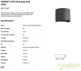 Aplica de perete LED exterior IP54 stil decorativ SUNSET neagra 70687
