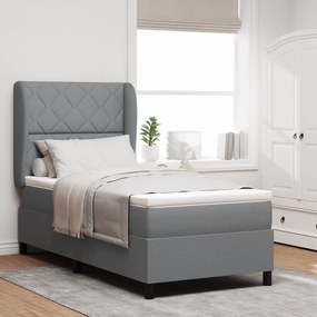 vidaXL Pat cu arcuri cu saltea Gri deschis 90 x 190 cm țesătură