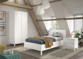 Set Mobilier Cameră Copii EVA: Pat 90x200 cm, Noptieră și Dulap 2 Uși, Alb – Vipack