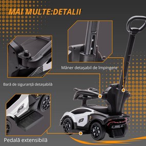 AIYAPLAY Mașină de împins pentru copii porteur pentru copii 1-3 ani multi-echipată cu mâner de împingere, klaxon și volan, Alb | Aosom Romania