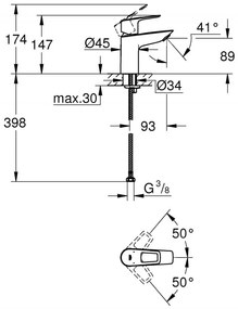 Baterie lavoar Grohe Bauloop, marimea S, crom, furtunuri flexibile, fara evacuare - 23337001