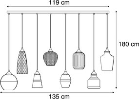 Lampa suspendată Art Deco neagră cu sticlă ambră cu 8 lumini - Hanne