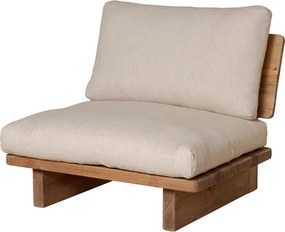 Fotoliu de relaxare în stil etnic, natur și alb, din lemn de pin reciclat, cu perne din poliester, 96×90×87 cm, „Nordic Chic”