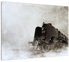 Tablou pe sticlă - Tren în ceață (70x50 cm)