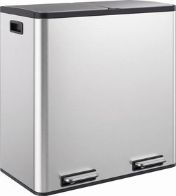 HOMCOM Coș de gunoi pentru bucătărie 2 x 30 L, cu pedală, din oțel inoxidabil, cu recipiente detașabile și închidere lentă, argintiu | Aosom Romania