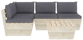 Set mobilier gradina din paleti cu perne, 5 piese, lemn molid Antracit, colt + 3x mijloc + masa, 1