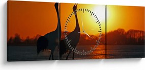 Tablou cu păsări în apus de soare (cu ceas) (90x30 cm)