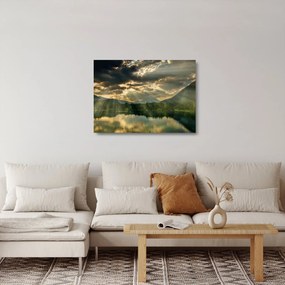 Tablou pe sticlă cu lac și soarele translucid (70x50 cm)
