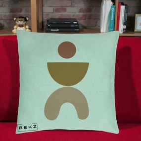 Perna Decorativa Geometric Boho Disc si Arc, 40x40 cm, Verde Menta, Husa Detasabila, Perna Inclusa, BEKZ®