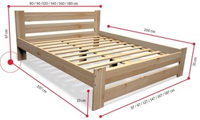 Expedo Pat din lemn masiv STUDY + somieră GRATIS, 140x200cm, natural/lac nu