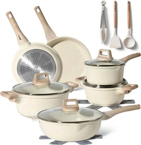 Resigilat: Set de oale si tigai Just Perfecto JL-788, 15 piese, Acoperire marmora, Inductie, Accesorii, Bej