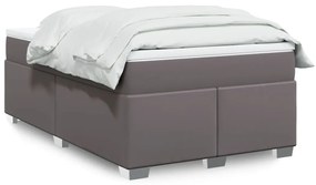 vidaXL Pat box spring cu saltea, gri, 120x190 cm, piele ecologică