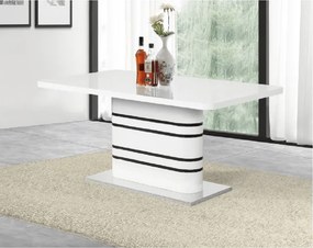 Masă dining extensibilă, alb HG extra lucios/dungi negre, 160-200x90 cm, TUBAL