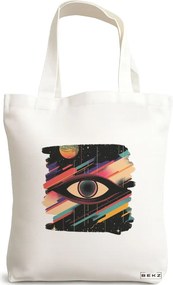 Sacosa de Panza pentru Cumparaturi, Geanta Tote, model Celestial Eye 1, 38x34.5 cm, Alba, BEKZ®
