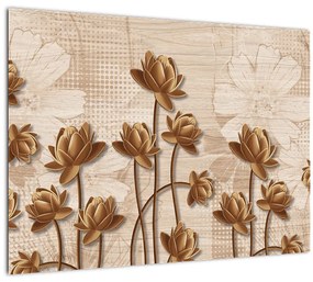 Tablou cu abstracția florilor - maro (70x50 cm)