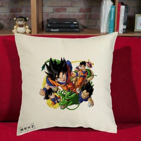 Perna Personalizata Dragon Ball Goku si Shenron Actiune, 40x40 cm, Ecru, Husa Detasabila, Perna Inclusa, BEKZ®