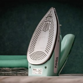 Fier de calcat pentru voiaj Oliver Voltz OV51050K, 1100W, 55 ml, Pliabil, Protectie la supraincalzire, Turcoaz/alb