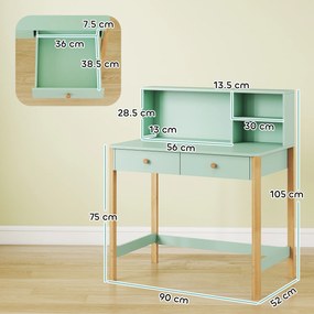 AIYAPLAY Birou pentru Copii cu 3 Compartimente și 2 Sertare, Birou din Lemn cu Spații pentru Cărți și Jucării, Banc de Școală pentru Studiu și Desen pentru Copii 5-12 Ani, Verde | Aosom Romania