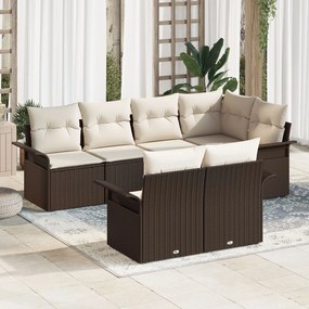 vidaXL Set de canapele pentru grădină cu pernă 7 pcs Maro Rattan poli