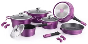 Set oale si tigai Royalty Line RL-ES1014M Violet, Aluminiu, 14 piese, Capac sticla, Acoperire marmura, Violet