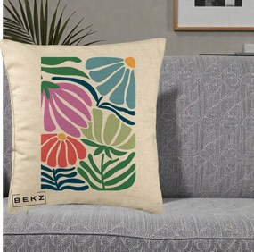 Perna Decorativa Flori Grafice Multicolore Modern, 40x40 cm, Bej, Husa Detasabila, Perna Inclusa, BEKZ®