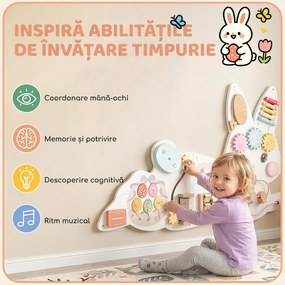 AIYAPLAY Busy Board Montessori de Perete din Lemn pentru Copii 1,5-6 Ani, Tematică Iepuraș de Paște, Alb | Aosom Romania