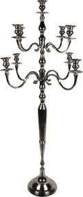 Sfeșnic de podea din aluminiu, argintiu, candelabru înalt cu 9 brațe, pentru lumânări lungi, finisaj nichelat, 182 x 80 cm, „Opéra”