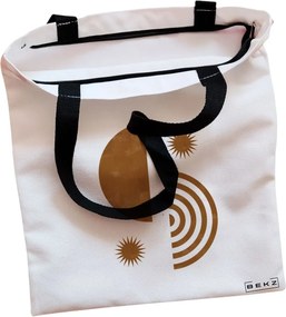 Sacosa de Panza pentru Cumparaturi, Geanta Tote, model Solar Energy, Cu fermoar, 38x34.5 cm, Alba, BEKZ®