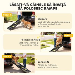 PawHut Rampă Pliabilă pentru Câini pentru Mașini și Paturi Înalte, Scară Portabilă cu 10 Trepte Antiderapante, Ușoară, Suportă Până la 68 kg, Negru | Aosom Romania