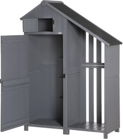 Outsunny Căsuț de grădină, compartiment deschis pentru lemne de foc, ușă cu zăvor, rezistent la intemperii, lemn natural, 129 x 51,5 x 180cm, gri+negru | Aosom Romania