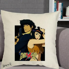 Perna Personalizata Cowboy Bebop Spike si Faye Poster, 40x40 cm, Ecru, Husa Detasabila, Perna Inclusa, BEKZ®