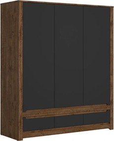 Dulap RUSO, negru mat/stejar, PAL laminat, cu 3 usi si 3 sertare, 179x