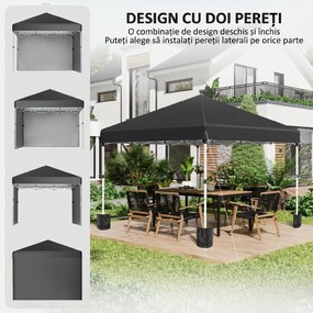 Outsunny Foisor Pop Up 3 x 3 (M) cu 2 pereti laterali, Saci de greutati pentru picioare si geanta de transport, Negru | Aosom Romania