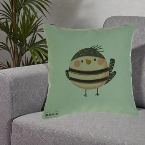 Perna Decorativa Pui Kawaii Bej-Negru Dungat, 40x40 cm, Verde, Husa Detasabila, Perna Inclusa, BEKZ®