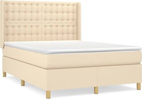 vidaXL Pat box spring cu saltea, crem, 140x200 cm, textil