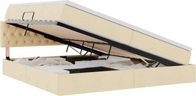 vidaXL Pat cu saltea și LED cu saltea Creme 200 x 200 cm țesătură