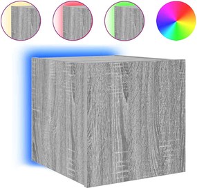 vidaXL Comodă TV de perete cu lumini LED, gri sonoma, 30,5x35x30 cm