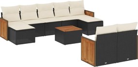 vidaXL Set canapele de grădină cu perne, 10 piese, negru, poliratan