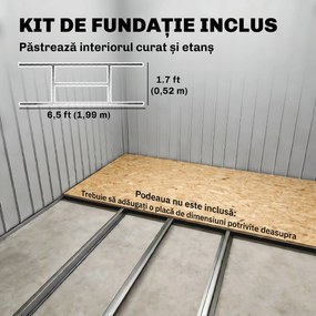 Outsunny Adăpost de Grădină Metalic în Alipire cu Kit de Fundație, Ușă Dublă, Ventilații și Acoperiș Înclinat, Gri | Aosom Romania