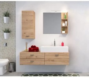 Set baie ~Dolomites~ format din 3 piese, lavoar inclus, material fronturi MDF, culoare stejar