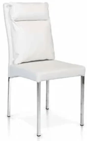 Scaun Cushion, structura metalica argintie, piele ecologica - ALB