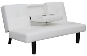 243040 vidaXL Canapea extensibilă cu masă rabatabilă, piele artificială, alb